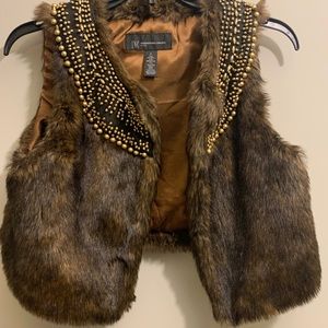 INC Fur Vest Size P